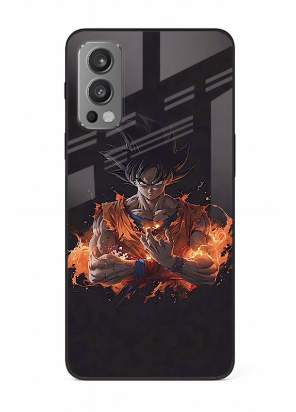 goku fire form flame anime art OnePlus Nord 2 glass cover powerful dbz transformation case