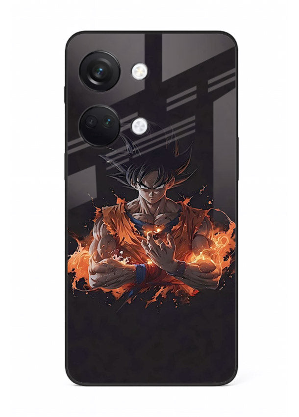 goku fire form flame anime art OnePlus Nord 3 glass cover powerful dbz transformation case
