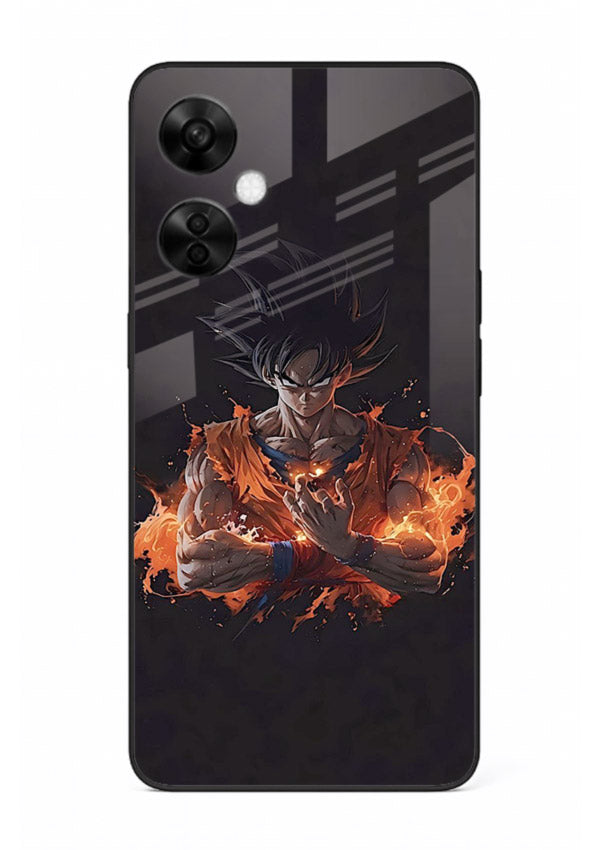 goku fire form flame anime art OnePlus Nord CE3 Lite glass cover powerful dbz transformation case