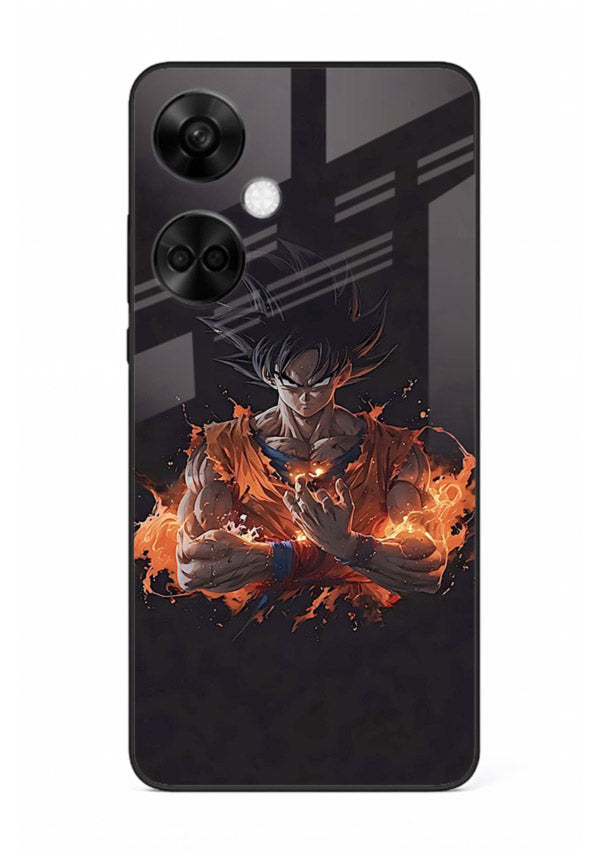 goku fire form flame anime art OnePlus Nord CE3 glass cover powerful dbz transformation case
