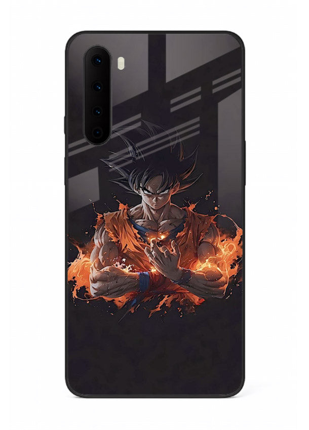 goku fire form flame anime art OnePlus Nord glass cover powerful dbz transformation case