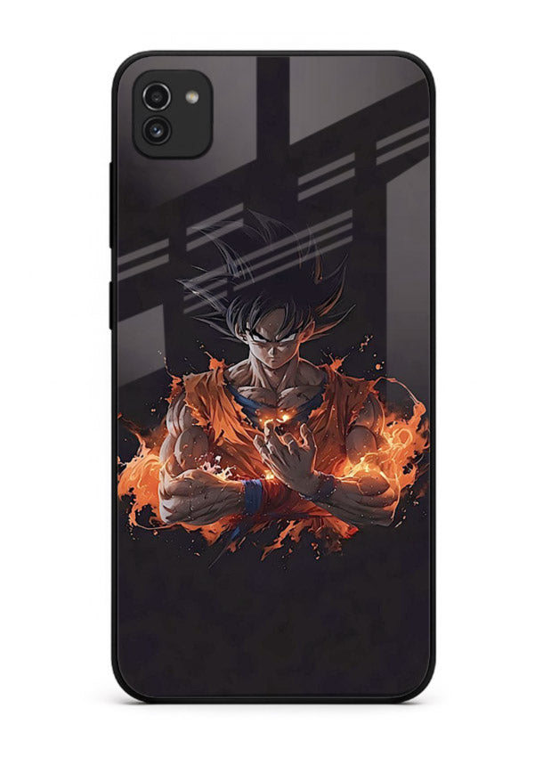 goku fire form flame anime art Samsung A03 glass cover powerful dbz transformation case