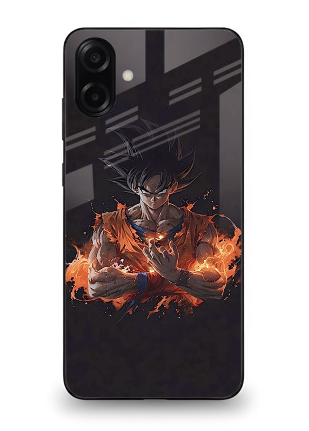 goku fire form flame anime art Samsung A07 4G glass cover powerful dbz transformation case