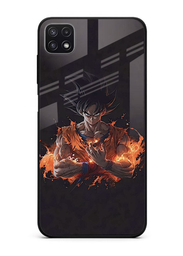 goku fire form flame anime art Samsung F42 5G glass cover powerful dbz transformation case