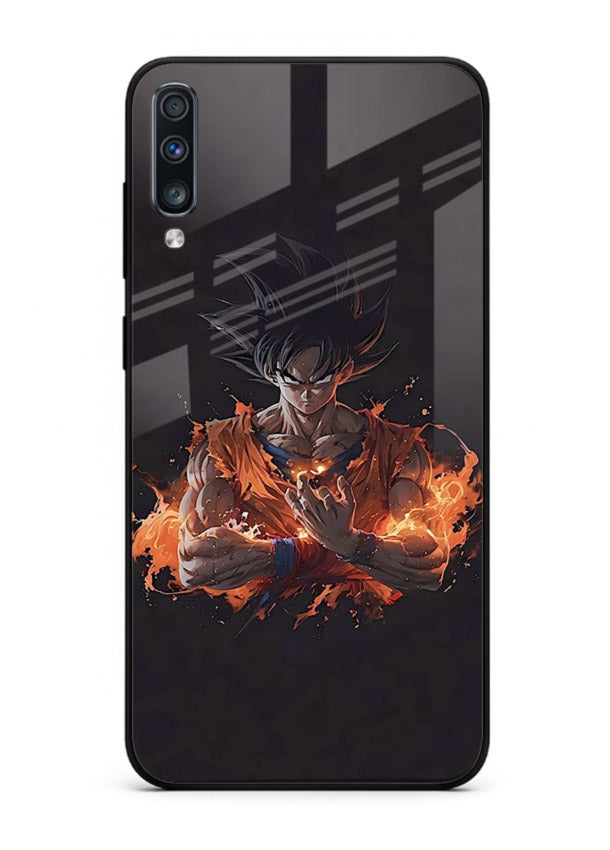 goku fire form flame anime art Samsung A70 glass cover powerful dbz transformation case