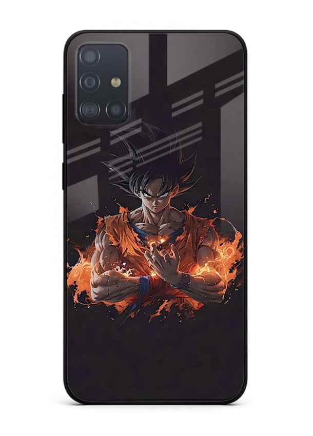 goku fire form flame anime art Samsung A71 glass cover powerful dbz transformation case