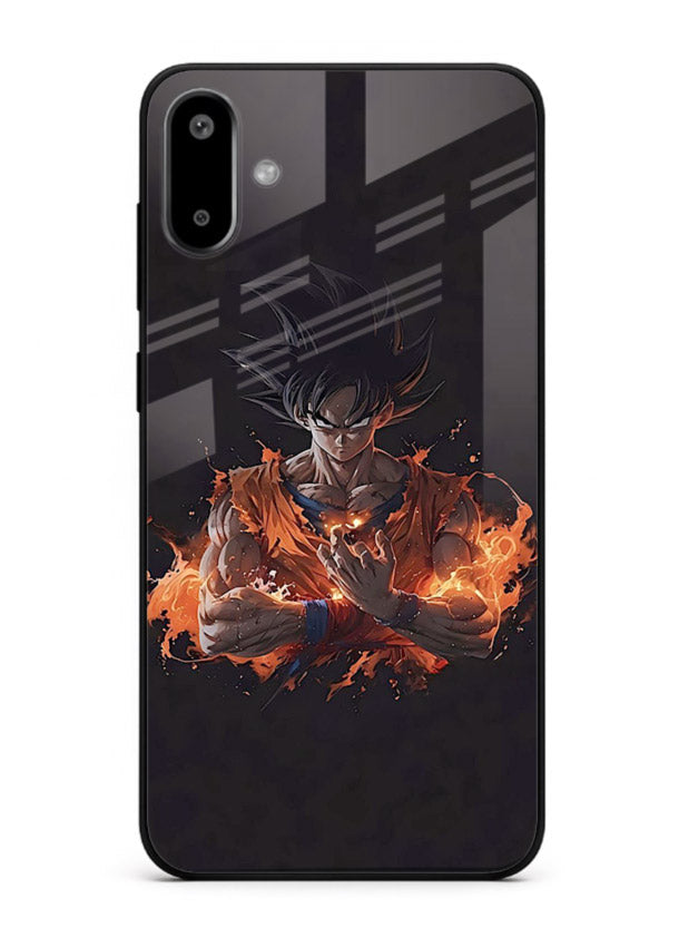 goku fire form flame anime art Samsung F06 5G glass cover powerful dbz transformation case
