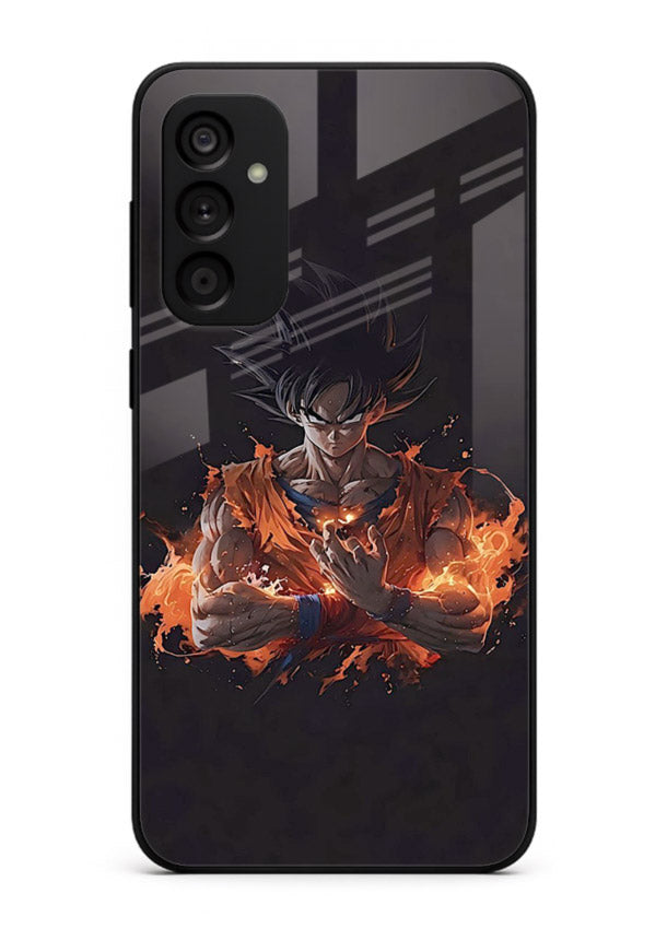 goku fire form flame anime art Samsung F23 5G glass cover powerful dbz transformation case