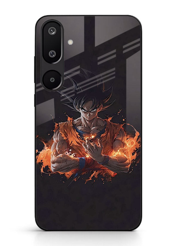 goku fire form flame anime art Samsung F16 5G glass cover powerful dbz transformation case