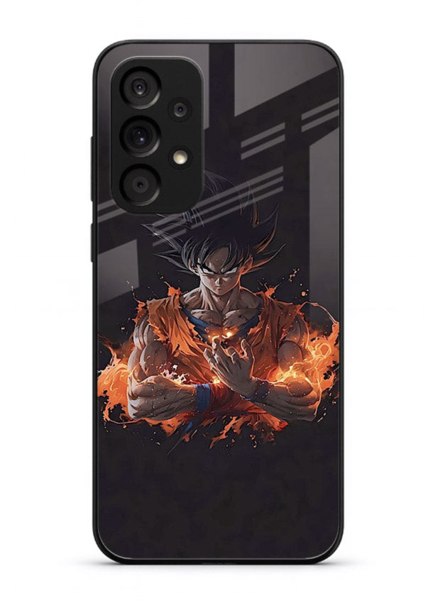 goku fire form flame anime art Samsung M32 5G glass cover powerful dbz transformation case