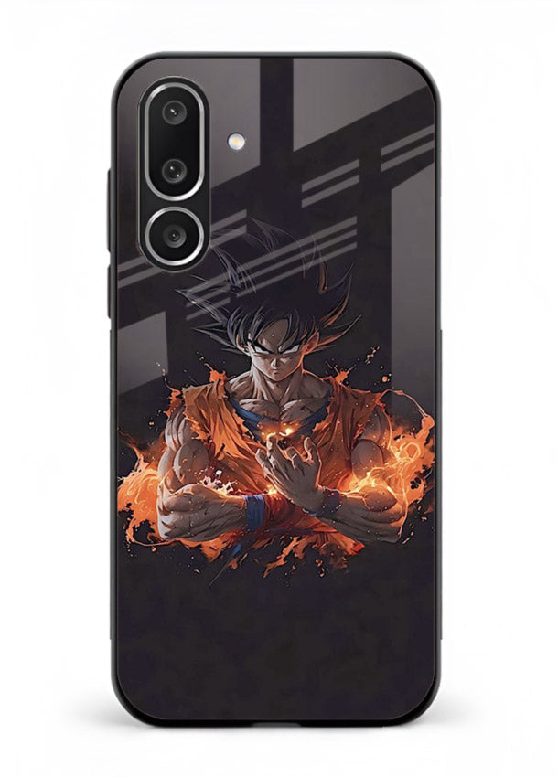 goku fire form flame anime art Samsung M56 5G glass cover powerful dbz transformation case
