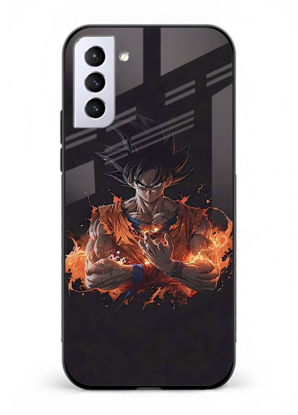 goku fire form flame anime art Samsung S21 FE glass cover powerful dbz transformation case
