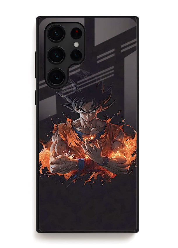 goku fire form flame anime art Samsung S23 Ultra glass cover powerful dbz transformation case