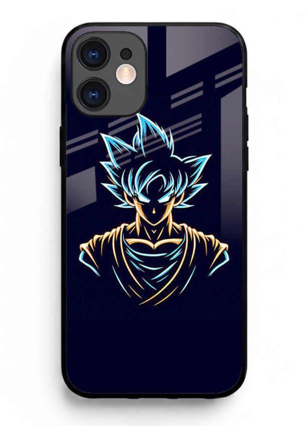 goku neon outline blue anime art iphone 11 glass cover minimal glowing design case
