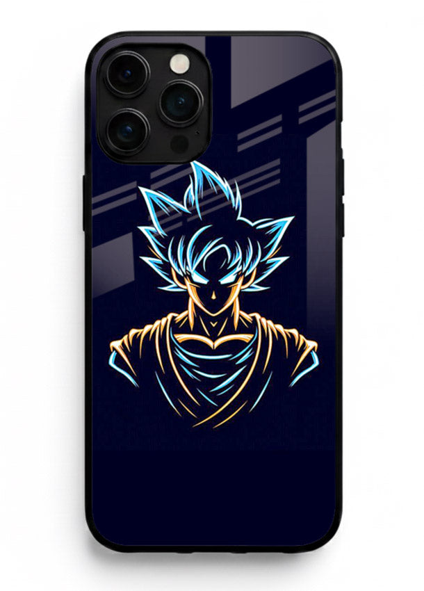goku neon outline blue anime art iphone 12 pro max glass cover minimal glowing design case