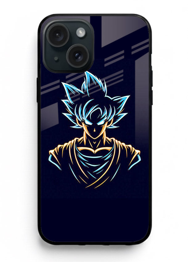 goku neon outline blue anime art iphone 13 glass cover minimal glowing design case