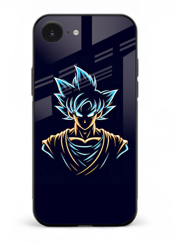 goku neon outline blue anime art iphone 16e glass cover minimal glowing design case