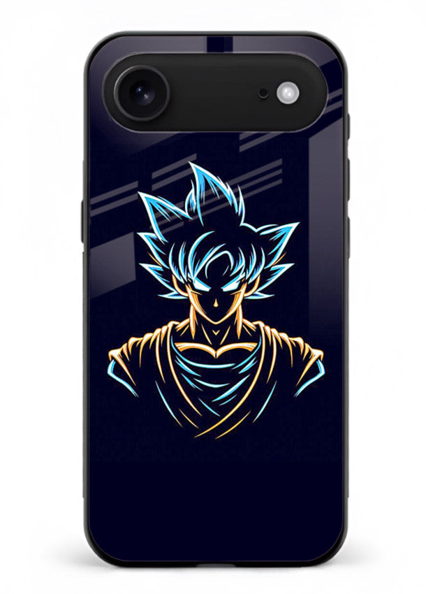 goku neon outline blue anime art iphone 18 air glass cover minimal glowing design case