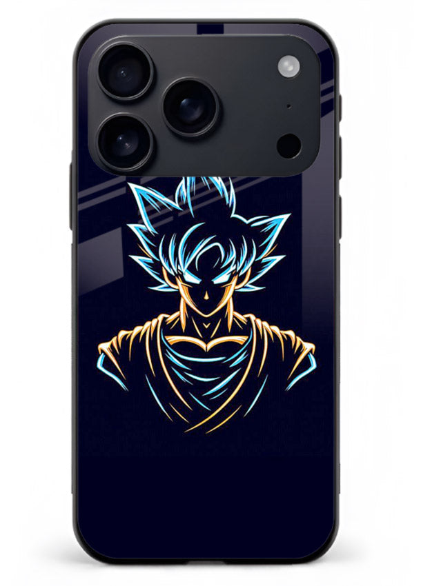 goku neon outline blue anime art iphone 17 pro max glass cover minimal glowing design case