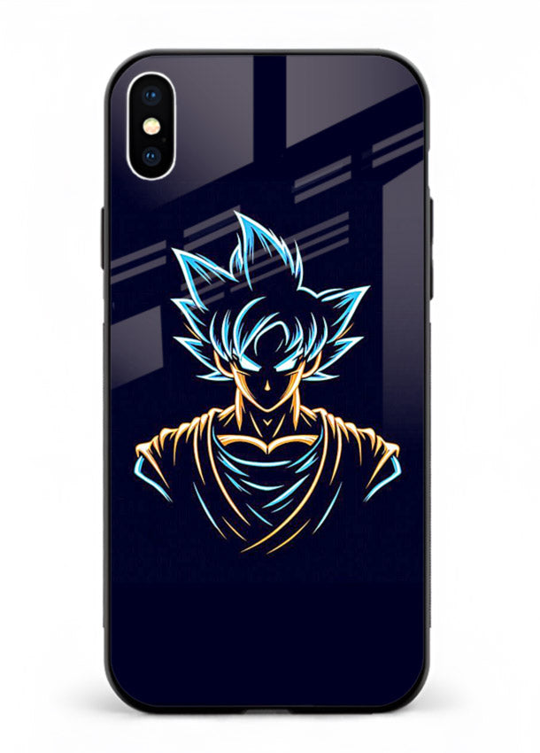 goku neon outline blue anime art iphone xs max glass cover minimal glowing design case