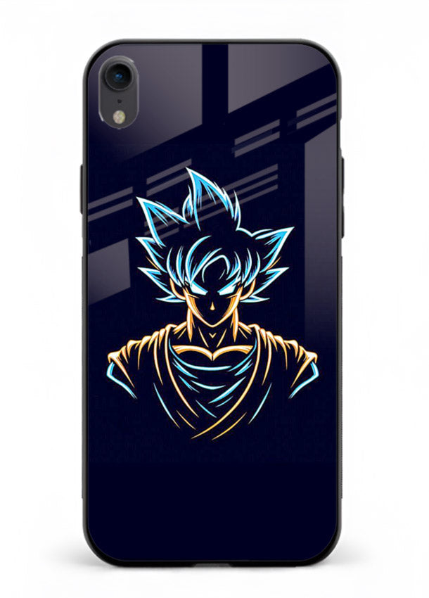 goku neon outline blue anime art iphone xr glass cover minimal glowing design case