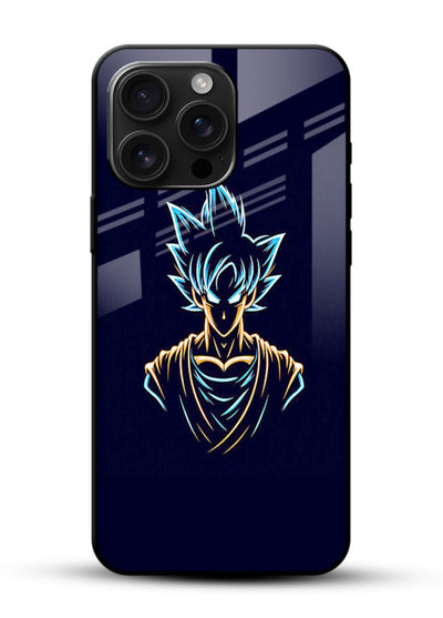 goku neon outline blue anime art glossy vibrant premium glass cover minimal glowing design case - Angle Front