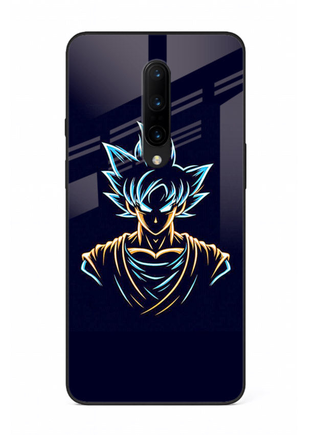 goku neon outline blue anime art OnePlus 7T Pro glass cover minimal glowing design case