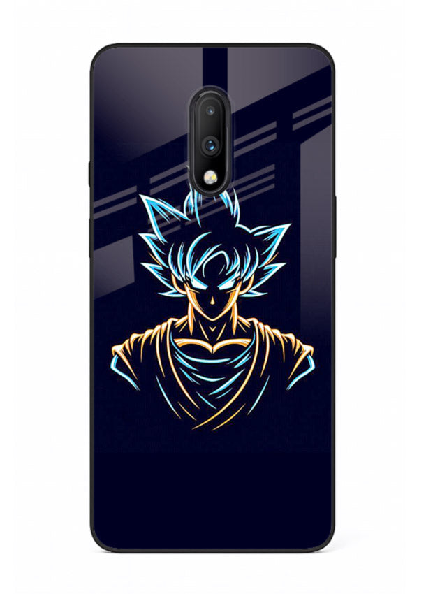 goku neon outline blue anime art OnePlus 7 glass cover minimal glowing design case
