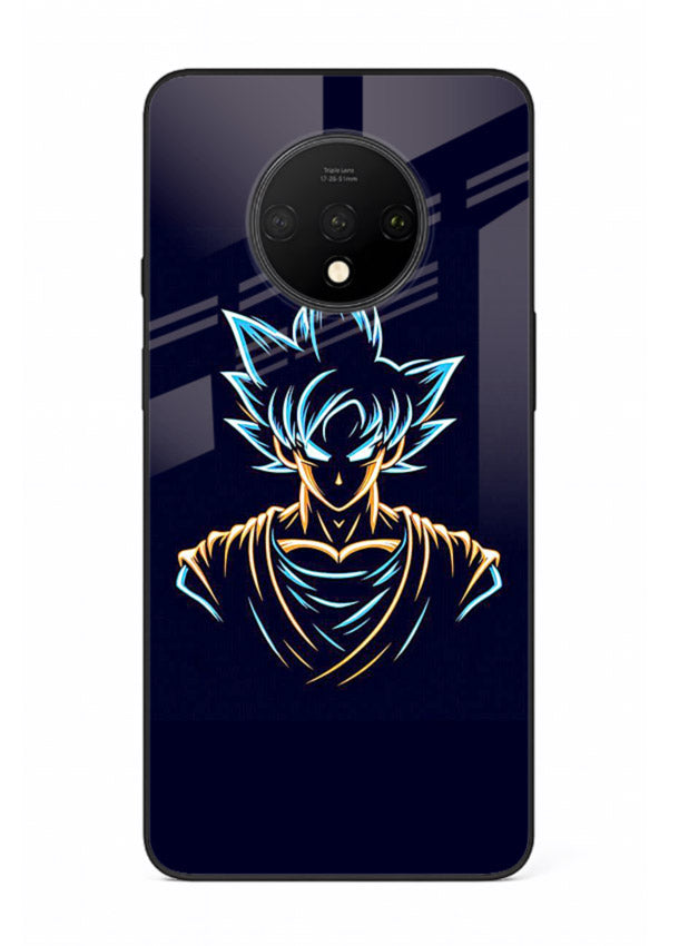 goku neon outline blue anime art OnePlus 7T glass cover minimal glowing design case