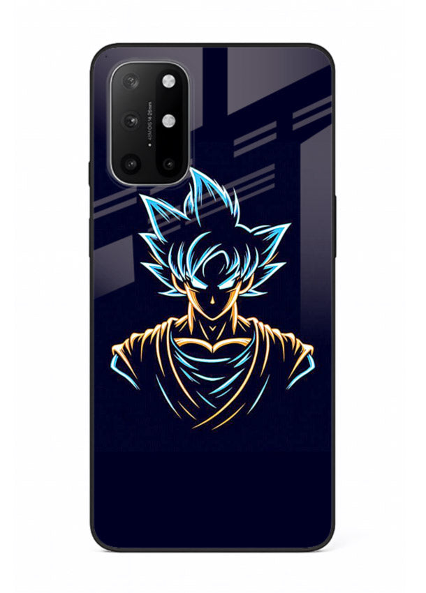 goku neon outline blue anime art OnePlus 8T glass cover minimal glowing design case