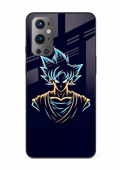 goku neon outline blue anime art OnePlus 9 glass cover minimal glowing design case