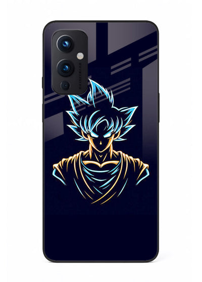 goku neon outline blue anime art OnePlus 9 Pro glass cover minimal glowing design case