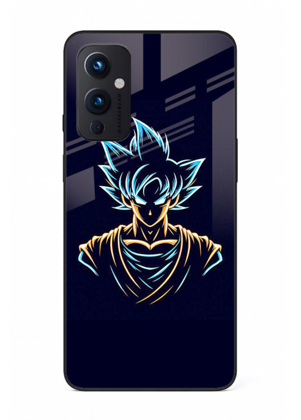 goku neon outline blue anime art OnePlus 9 Pro glass cover minimal glowing design case