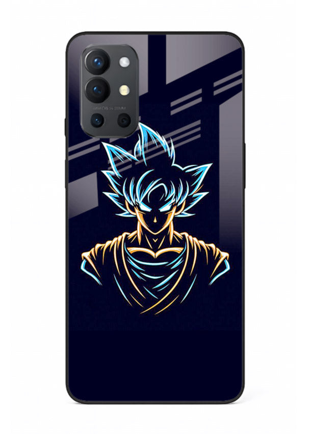 goku neon outline blue anime art OnePlus 9R glass cover minimal glowing design case
