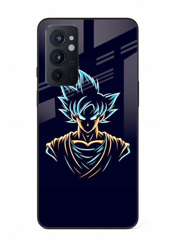 goku neon outline blue anime art OnePlus 9RT glass cover minimal glowing design case