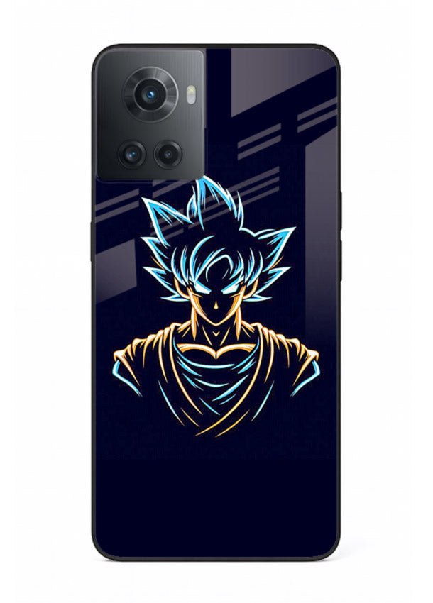 goku neon outline blue anime art OnePlus 10R glass cover minimal glowing design case