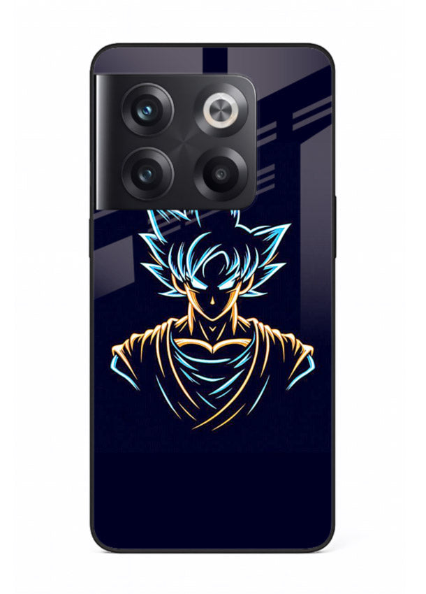 goku neon outline blue anime art OnePlus 10T glass cover minimal glowing design case