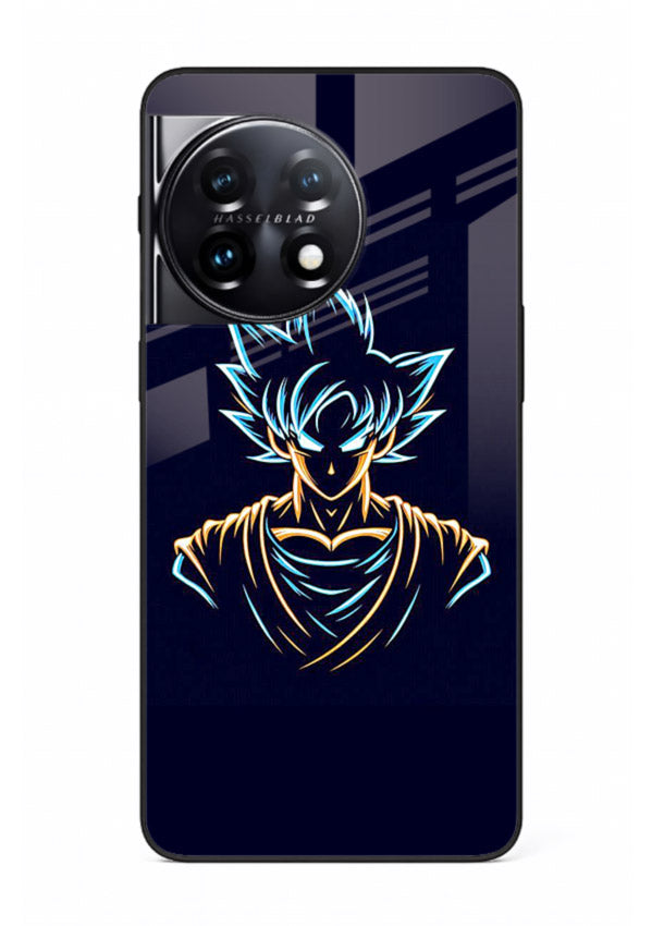 goku neon outline blue anime art OnePlus 11R glass cover minimal glowing design case