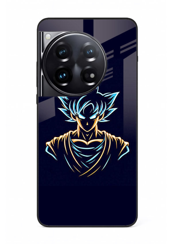 goku neon outline blue anime art OnePlus 12 glass cover minimal glowing design case