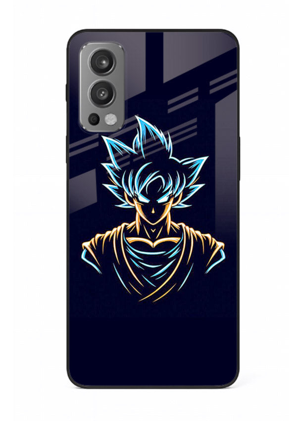 goku neon outline blue anime art OnePlus Nord 2 glass cover minimal glowing design case