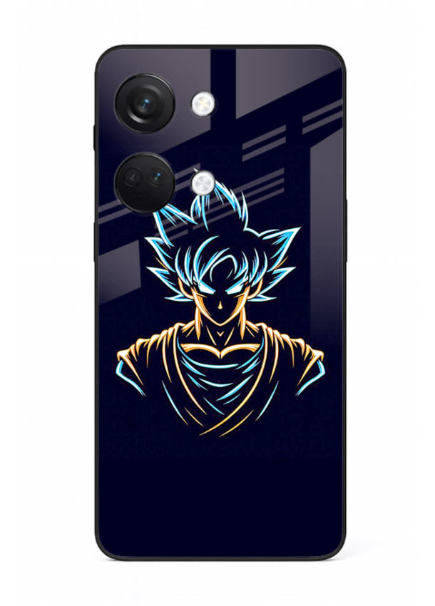 goku neon outline blue anime art OnePlus Nord 3 glass cover minimal glowing design case