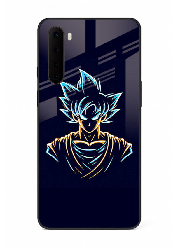 goku neon outline blue anime art OnePlus Nord glass cover minimal glowing design case