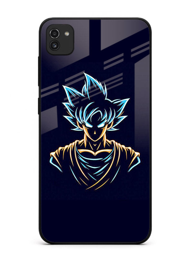 goku neon outline blue anime art Samsung A03 glass cover minimal glowing design case
