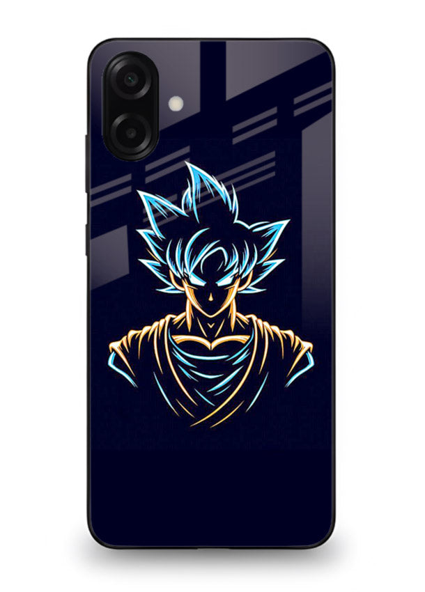 goku neon outline blue anime art Samsung A07 4G glass cover minimal glowing design case