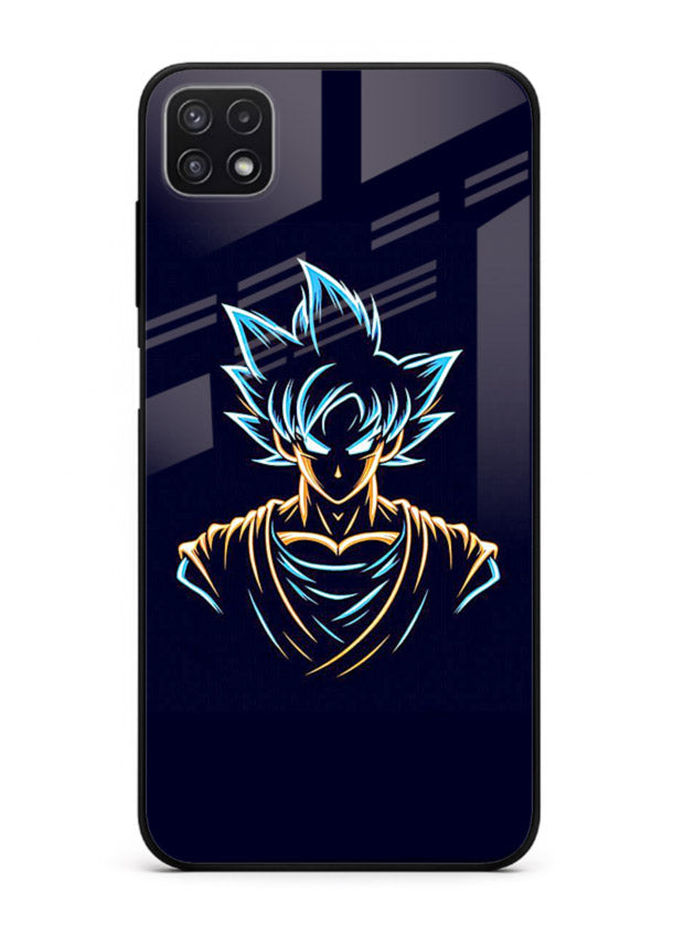 goku neon outline blue anime art Samsung A22 5G glass cover minimal glowing design case