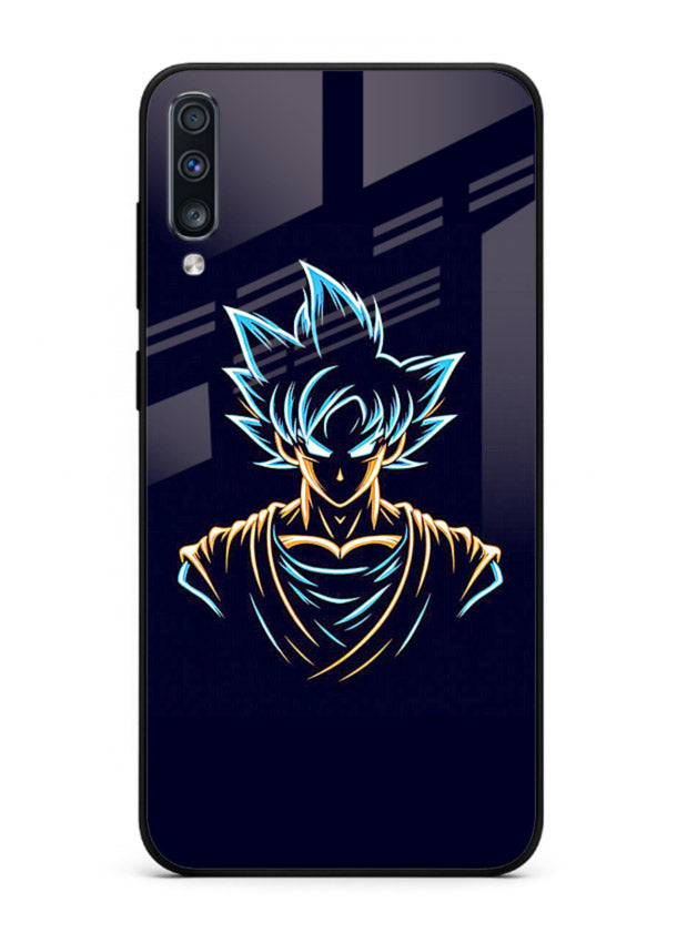 goku neon outline blue anime art Samsung A50 glass cover minimal glowing design case
