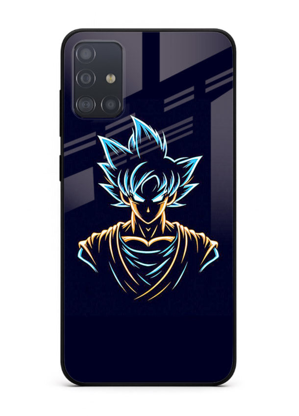 goku neon outline blue anime art Samsung A51 glass cover minimal glowing design case