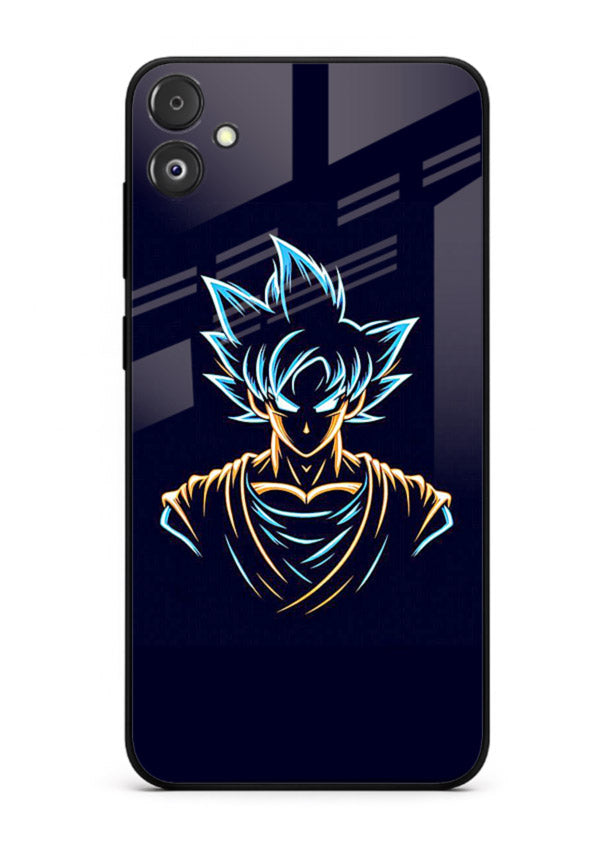 goku neon outline blue anime art Samsung F05 5G glass cover minimal glowing design case
