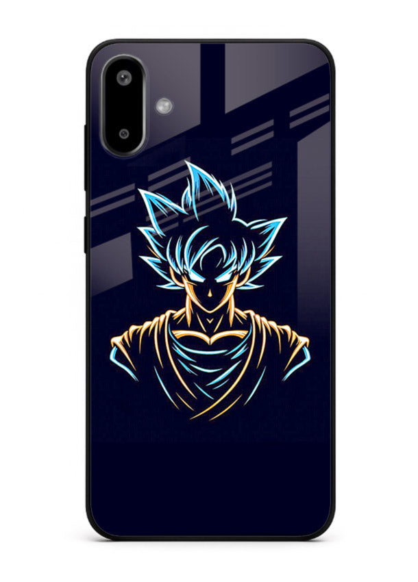 goku neon outline blue anime art Samsung F06 5G glass cover minimal glowing design case