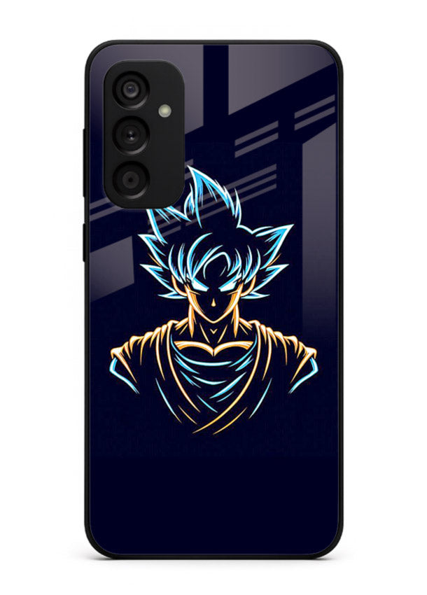 goku neon outline blue anime art Samsung M14 4G glass cover minimal glowing design case